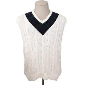 Vintage 90s GAP Tartan Plaid Cable Knit Sweater Vest Aran Jumper Mens S Preppy